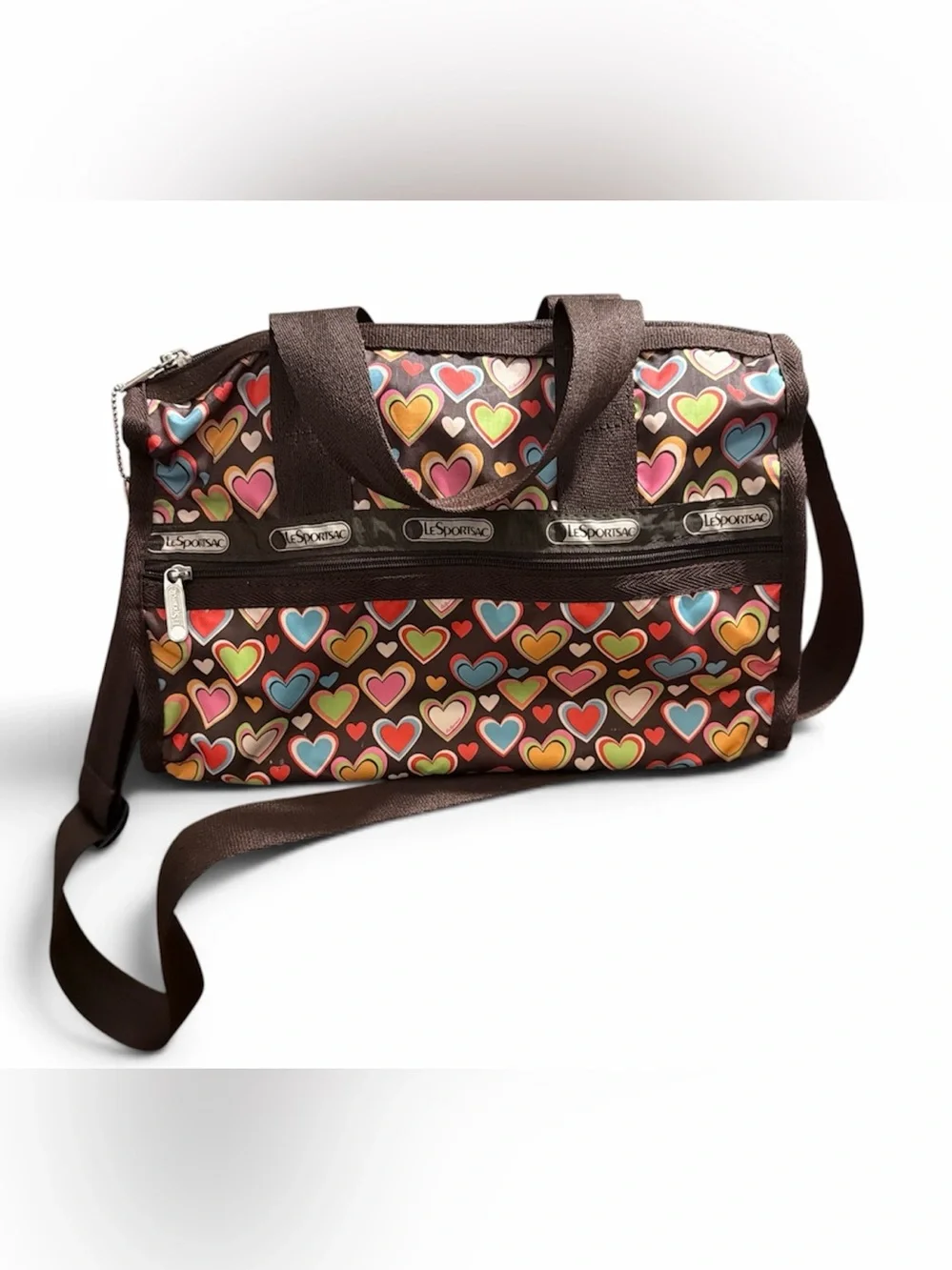 LeSportsac USA Rainbow Hearts Nylon Satchel Crossbody Bag